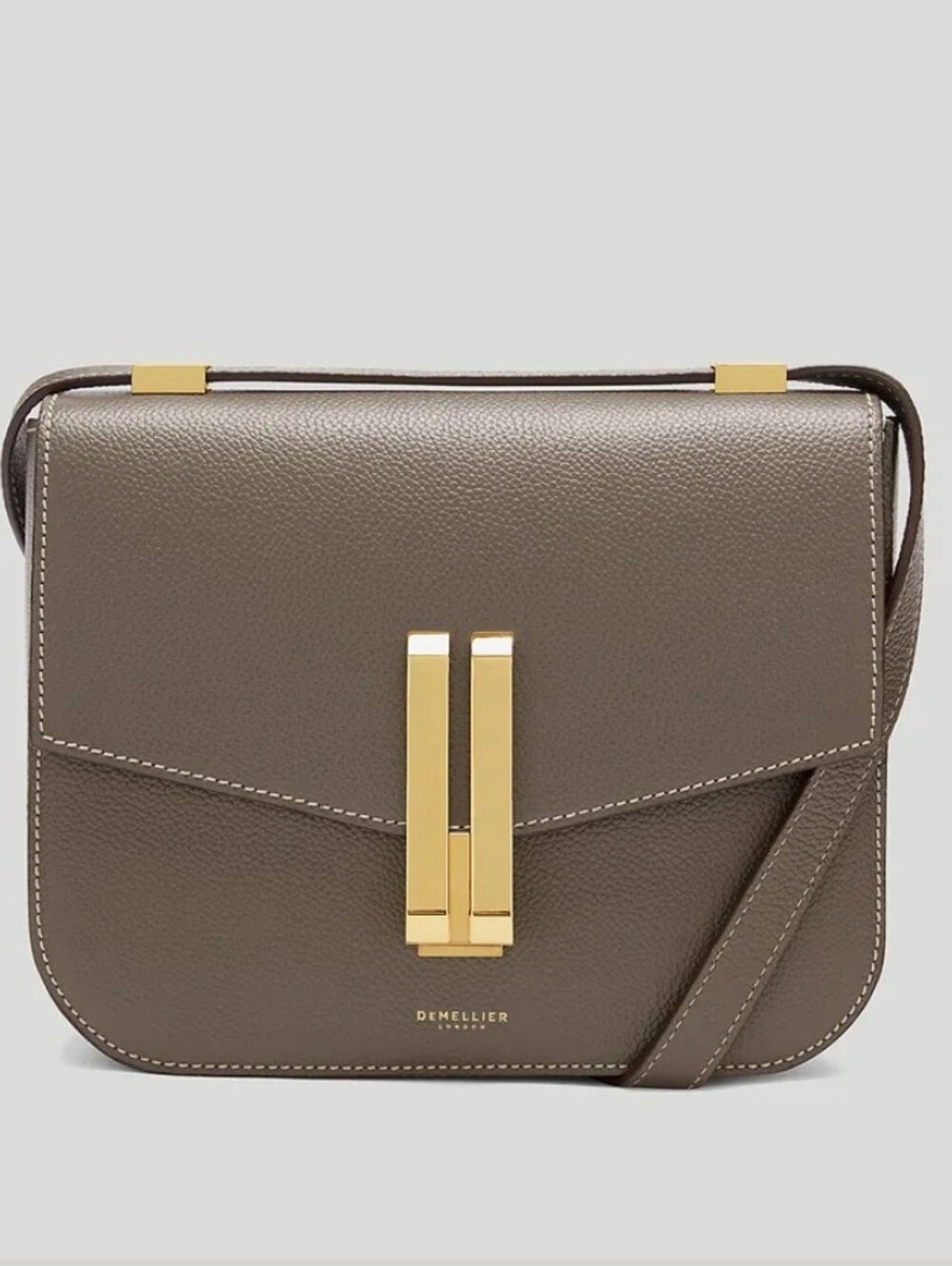 DeMellier Vancouver Dark Taupe crossbody bag with gold hardware Pristine